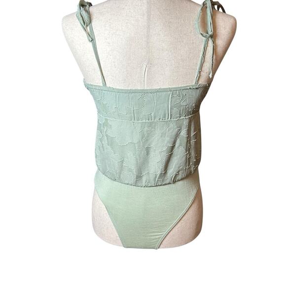 Lulus Bodysuit Green Strappy Milkmaid Floral Small Fairycore Renfest Costume - Picture 5 of 6